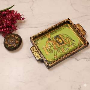 Hand Painted Serving Tray Set, Decorative Wooden Tea & <b>Coffee</b> Trays with Handles for Dining <b>Table</b>, Home Decor & Gifting - Product Image 3