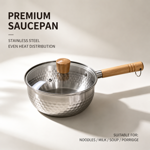 Premium Stainless Steel Saucepan With Wooden Handle And Glass <b>Lid</b> For Noodles Milk Soup Porridge - Product Image 2