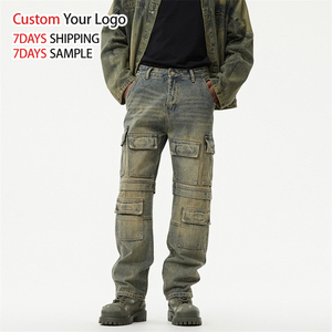 Jean cargo baggy homme Y2K bleu délavé de qualité supérieure, style streetwear vintage personnalisé, par le fabricant - Product Image 1
