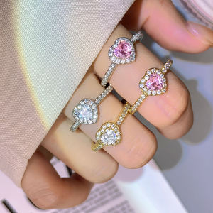أزياء الفتيات في سن المراهقة الاشتباك القلب خاتم الزفاف غير تشويه الفاخرة الوردي مكعب خواتم الزركون المجوهرات النساء - Product Image 2