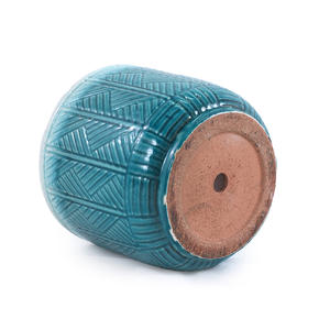 Grand ensemble de pots de fleurs en céramique émaillée vert sarcelle de style américain avec texture tressée pour décoration intérieure et extérieure, jardin et patio - Product Image 5