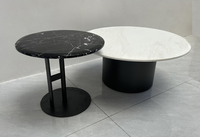 Table basse gigogne avec plateau en placage de marbre 3D résistant aux rayures, base en métal, table ronde gain de place pour la décoration de la maison