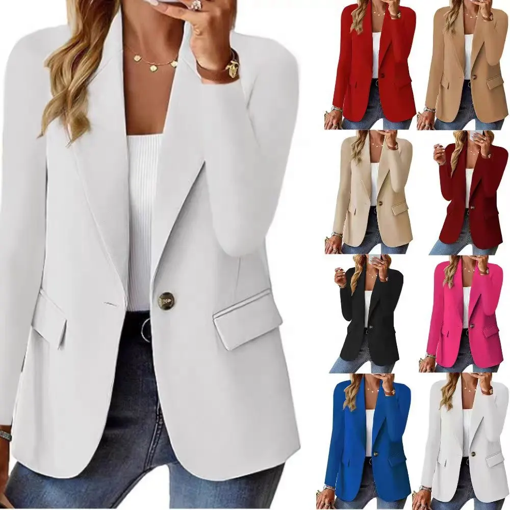 Sıcak satış kadın Blazer düz renk uzun kollu tek düğme ofis Blazers bayanlar kadınlar Suit İş kadın ceketler
