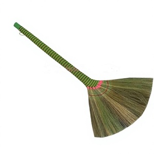 Vinagreen Custom Waterproof Eco-Friendly Classic Natural Grass Broom | Durable Soft Flagged Bristle Straw Broom Colorful Handle - Product Image 1