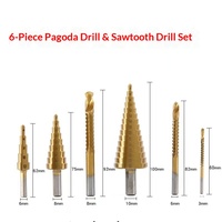 Lot de 6 forets étagés HSS en titane, coupe-trous coniques avec étui de rangement rond pour perceuse à main, pour le perçage de tôle, bois et plastique