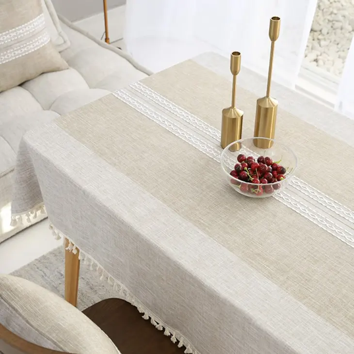 เป็นมิตรกับสิ่งแวดล้อมการออกแบบใหม่ธรรมดาผ้าฝ้ายผ้าลินินผ้าปูโต๊ะพิมพ์ธรรมดาผ้าปูโต๊ะ