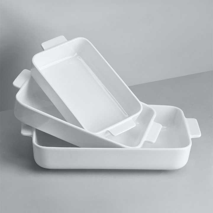 Custom Rectangular Ceramic Baking Dish Bakeware Set With Handle White ...