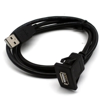 1m Noir Vente en gros USB 2.0 Snap-in Mâle à Femelle Câble d'extension encastré pour voiture