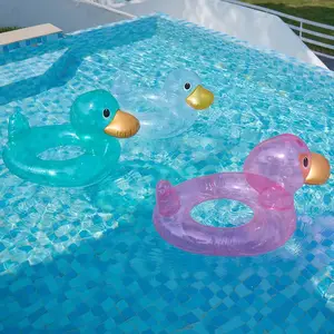 Hot Sale Floating Inflatable Boat Swimming Pool Transparent Duck Plastic Inflatable Duck Swim Ring For Kids