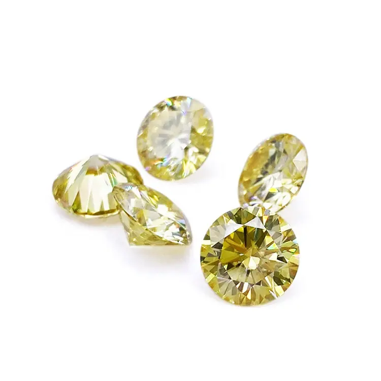 Golden Yellow Color Moissanite Loose Stone Round Cut VVS 1 Carat DEF Synthetic Moissanite Diamonds