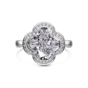Dylam Charm Jewelry 925 Sterling <b>Silver</b> Rhodium Plated <b>Eternity</b> Band Blossom Flower Four-Leaf Clover Zirconia Women <b>Rings</b> - Product Image 1