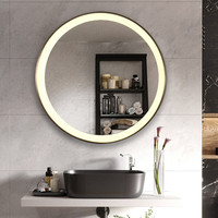 Conception de capteur tactile Miroir de bain givré tout autour Zone rétroéclairée avec cadre en métal noir