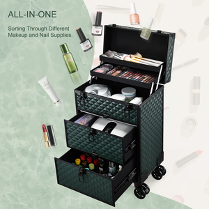 Professional Rolling Makeup Train Case with 2 <b>Storage</b> Drawers Large Capacity Beauty Tool Organizer Travel Nail Polish <b>Suitcase</b> - Product Image 2