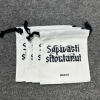 Sac en toile blanche épaisse de 10 oz avec cordon de serrage et impression de logo noir, pochette en tissu de luxe pour emballage de bijoux et cadeaux