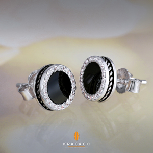 Krkc & co trắng mạ vàng 925 Sterling bạc đen Onyx khảm Vòng Bông tai hip hop đồ trang sức quà tặng 5A CZ Zircon người đàn ông Bông tai - Product Image 1