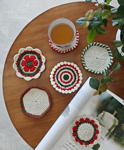 Handmade Crocheted Wood Coasters Non-Toxic Classic Style Protect Desktop Home Decoration - Product Image 2
