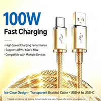 Câble USB-C de charge rapide 100W, en nylon tressé transparent, haute vitesse, multi-appareils, vente en gros, prise en charge de la commande en gros (MOQ)