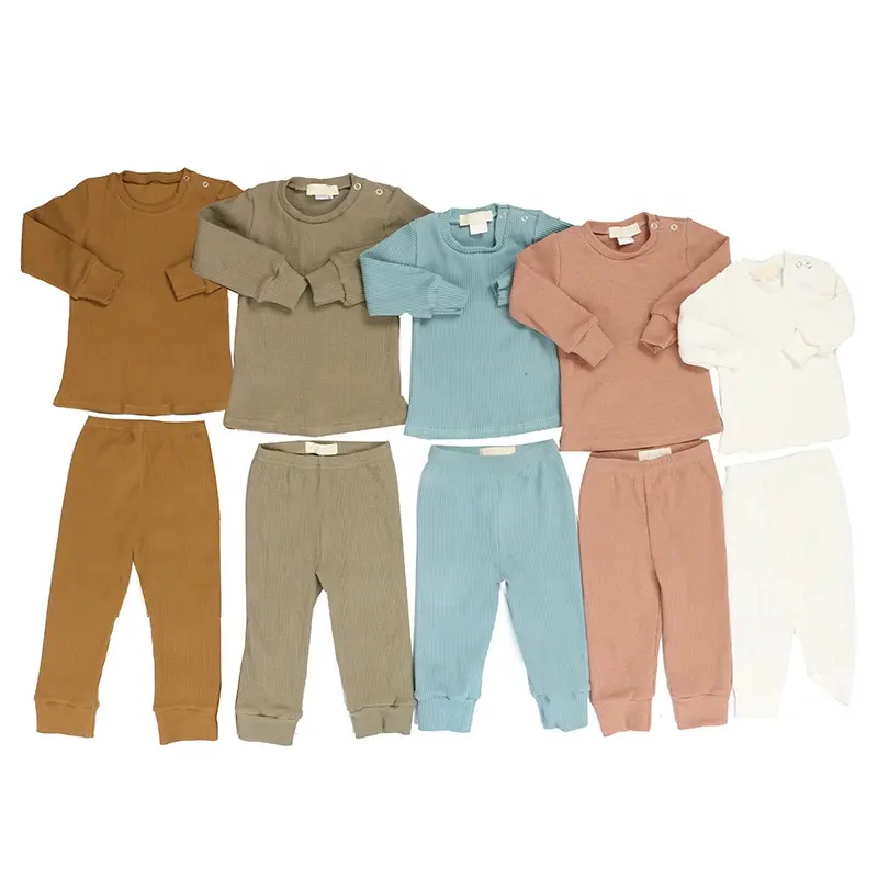 Hot Sale Boutique 2 Stück Mädchen fallen dünne gerippte Baumwolle Kinder gestrickt Jogger Outfit-Sets