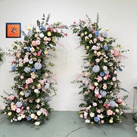 Décoration de scène pour fête d'anniversaire, bouquet de fleurs bleues, fleurs artificielles roses et violettes, arche de chemin, toile de fond personnalisée