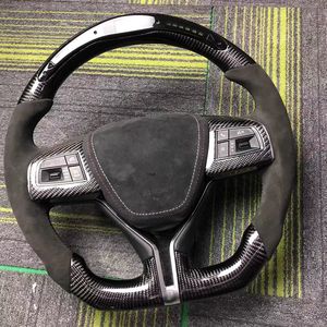 Volant de course LED pour Maserati Ghibli en fibre de carbone avec poignée en daim noir, kit de mise à niveau du volant de voiture de performance - Product Image 1