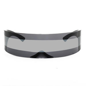 80s futuriste espace cyclope Cyberpunk visière lunettes de soleil avec semi-enveloppement autour des lunettes sans monture translucide miroir lentille espace - Product Image 3