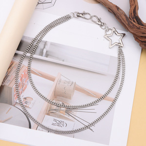<b>Waist</b> <b>Chain</b> Double Layer Metal <b>Chain</b> Star Pendant Hip Hop Fashion Accessory For Pants And Skirts Daily Wear Zinc Alloy - Product Image 3