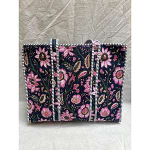 Bolso de mano acolchado con bordado y estampado Floral de algodón 100% para mujer, gran cierre abierto para viajes de primavera y verano - Product Image 1