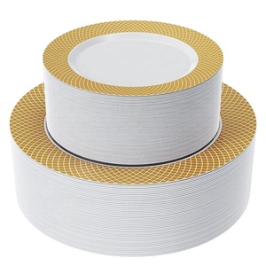 Piatto da Cena in Plastica Dorata a Griglia Monouso, Vassoio per Feste, Piatto Moderno Minimalista Stile Occidentale, Bicchiere da <span class=keywords><strong>Vino</strong></span>, Coltello e Forchetta - Product Image 5