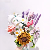 Flores artificiales de ganchillo de hilo para boda girasoles tulipanes rosas ramos de novia amantes de las vacaciones regalos decorativos familiares