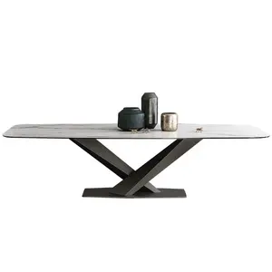 Benzersiz mutfak yemek masası s dikdörtgen kare şekilli yapay mermer masa 6 kişilik çelik ayak kayrak yemek masası