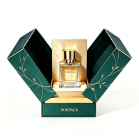 Boîte cadeau de parfum rigide à double porte en forme de V personnalisée, papier texturé vert écologique, emballage de luxe pour flacon de parfum