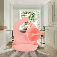 Ensemble d'alimentation pour bébé pliable en silicone avec bol, bavoir, cuillère, fourchette et design sud-ouest, sans BPA, compatible lave-vaisselle, écologique