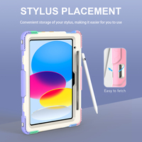 Étui de tablette en silicone rose arc-en-ciel antichoc avec emplacement pour stylo pour enfants, idéal pour iPad 10.9