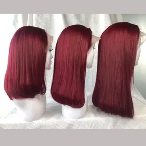 Factory inventory BOB red beautiful wig Brazilian Hair Lace Front Wig,Virgin Cuticle Aligned Human Hair Wig For Black Women