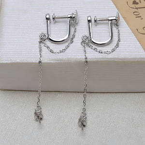 Bijoux en alliage Wenchi, Argent S925, Clip en U pour l'oreille, Chaîne longue à pampilles, Support vide pour perle, Accessoire DIY pour mariage - Product Image 1