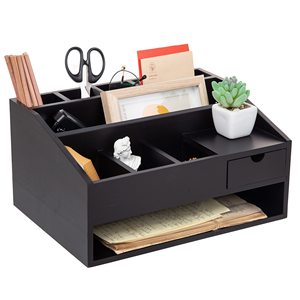 <b>Wooden</b> Office <b>Desk</b> Organizer With Drawer And Pen Holder For Desktop Storage And Organization - Product Image 1