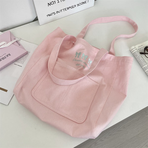 Women's Custom Durable Eco-friendly Canvas Shoulder Tote Bag Fashionable Plain for Pink <strong>Cute</strong> Multi-Pockets Portable Summer - Product Image 1