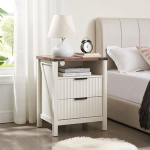 <span class=keywords><strong>Table</strong></span> de chevet moderne blanche avec station de recharge, <span class=keywords><strong>table</strong></span> de chevet cannelée de 20 pouces pour chambre à coucher avec 2 tiroirs, <span class=keywords><strong>table</strong></span> d'appoint en MDF - Product Image 2