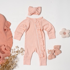 Nuovo stile personalizzato tinta unita morbido volant basic manica lunga <span class=keywords><strong>neonato</strong></span> 100% cotone pagliaccetto bambina - Product Image 3