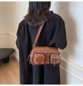 Glossy Leather <b>Motorcycle</b> Style Handbag Multi Compartment Top Handle Crossbody - Product Image 1