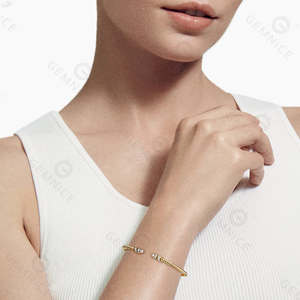 Gemne Vintage Twisted <span class=keywords><strong>Cuff</strong></span> <span class=keywords><strong>Bracelet</strong></span> Zircon Pavimentado 925 Sterling <span class=keywords><strong>Silver</strong></span> Bangle14k Chapado en oro Pulsera de joyería fina para mujer - Product Image 5