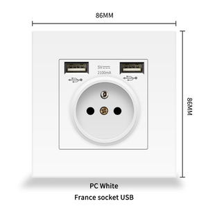 ปลั๊กไฟฝรั่งเศสแบบมีพอร์ต USB 5V 2100mA สีขาว ขนาด 86 มม. สไตล์มินิมอล รองรับ Wi-Fi กระจกนิรภัย ควบคุมผ่านแอป Smart Life - Product Image 1