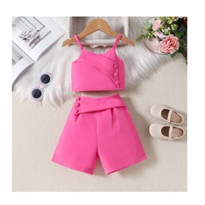 Ensemble de vêtements pour filles d'été tendance, veste et short uniques en rose rouge, tissu en coton doux, vêtements pour enfants - Product Image 1