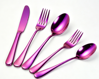 Ensemble d'ustensiles de table en acier inoxydable revêtu violet vif, réutilisables, pour la restauration quotidienne, les fêtes, les cafés et la vente en gros
