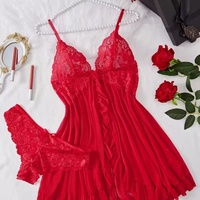 Ensemble de lingerie sexy et amusant pour femmes, en dentelle, col en V, couleur unie, avec porte-jarretelles