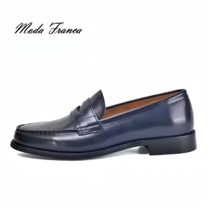 Mocassini <span class=keywords><strong>da</strong></span> <span class=keywords><strong>Uomo</strong></span> in Vera Pelle Blu, Scarpe Eleganti Formali Slip-On Comode per Ufficio e Business Casual - Product Image 2