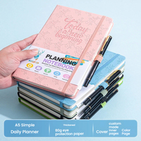 Carnet de planification A5 à couverture rigide gaufrée en cuir PU avec fermeture élastique, journal de planification quotidienne, papeterie personnalisée imprimée