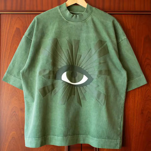 Camiseta Personalizada de Algodón 320 g/m² con Lavado Vintage, Estampado Gráfico de Ojos, Estilo Urbano, Corte Holgado y Recortado para Hombre - Product Image 2