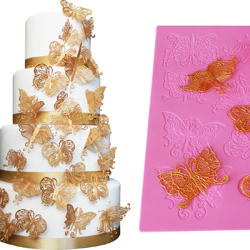 Décoration papillon 3D de gâteau, gaufrage, bordure de gâteau, moule en silicone, outils de fondant, tapis en dentelle, 1 pièce