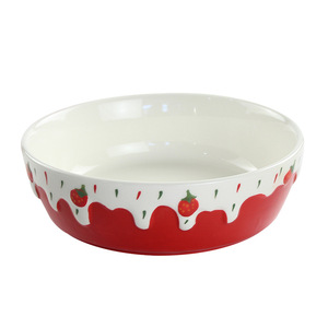Free shipping on handmade New Year ceramic tableware, cute fruit-themed embossed strawberry fruit <b>plate</b>, <b>large</b> capacity bowl, - Product Image 2